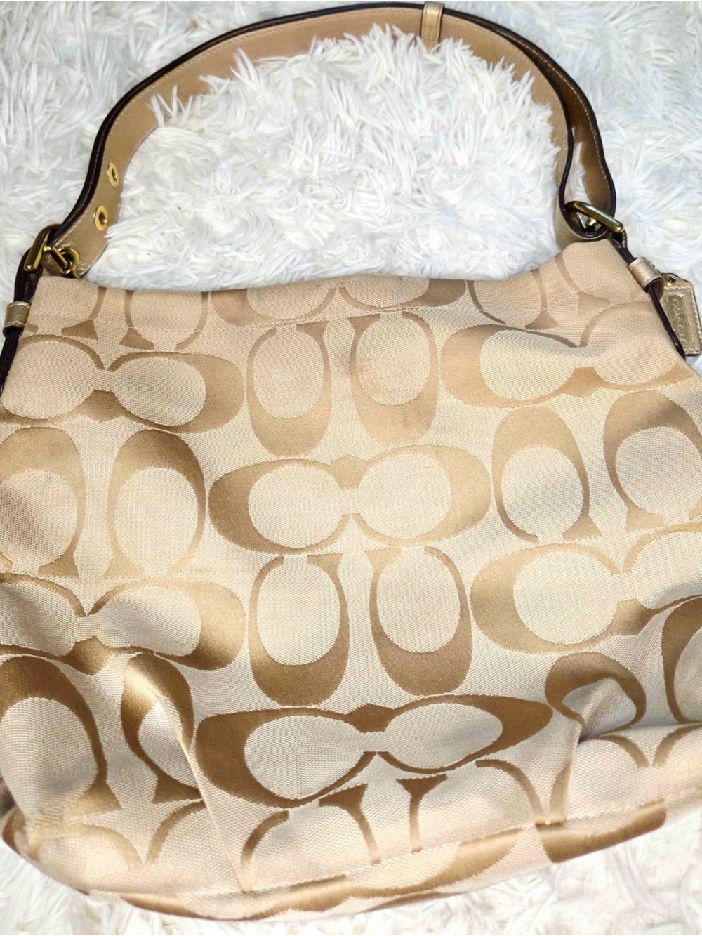 Coach Beige Signature Canvas Shoulder Bag